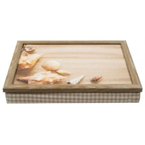 Kniedienblad met kussen eronder Laptray schootkussen Strand